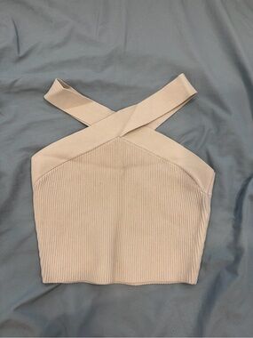 Beige Crisscross Ribbed Crop Top babaton